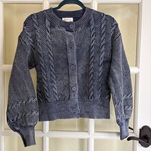 Elegant Cable Knit Cardigan - Blue